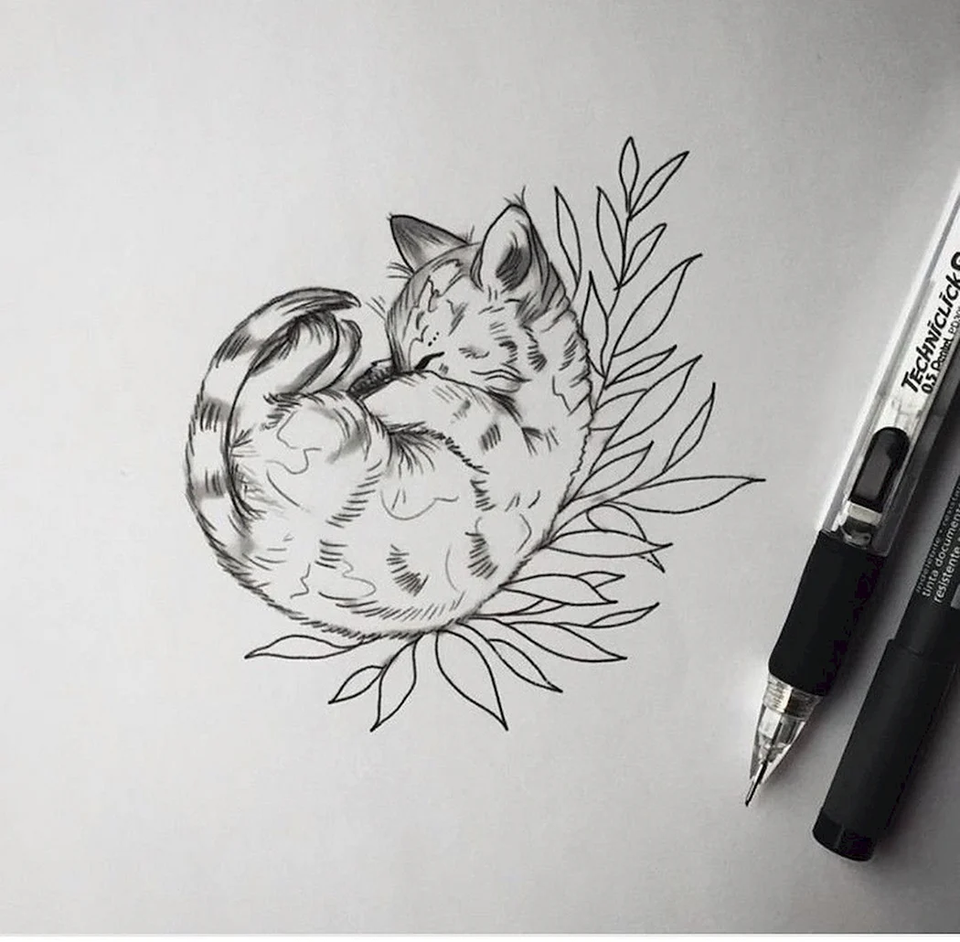 Кот тату эскиз