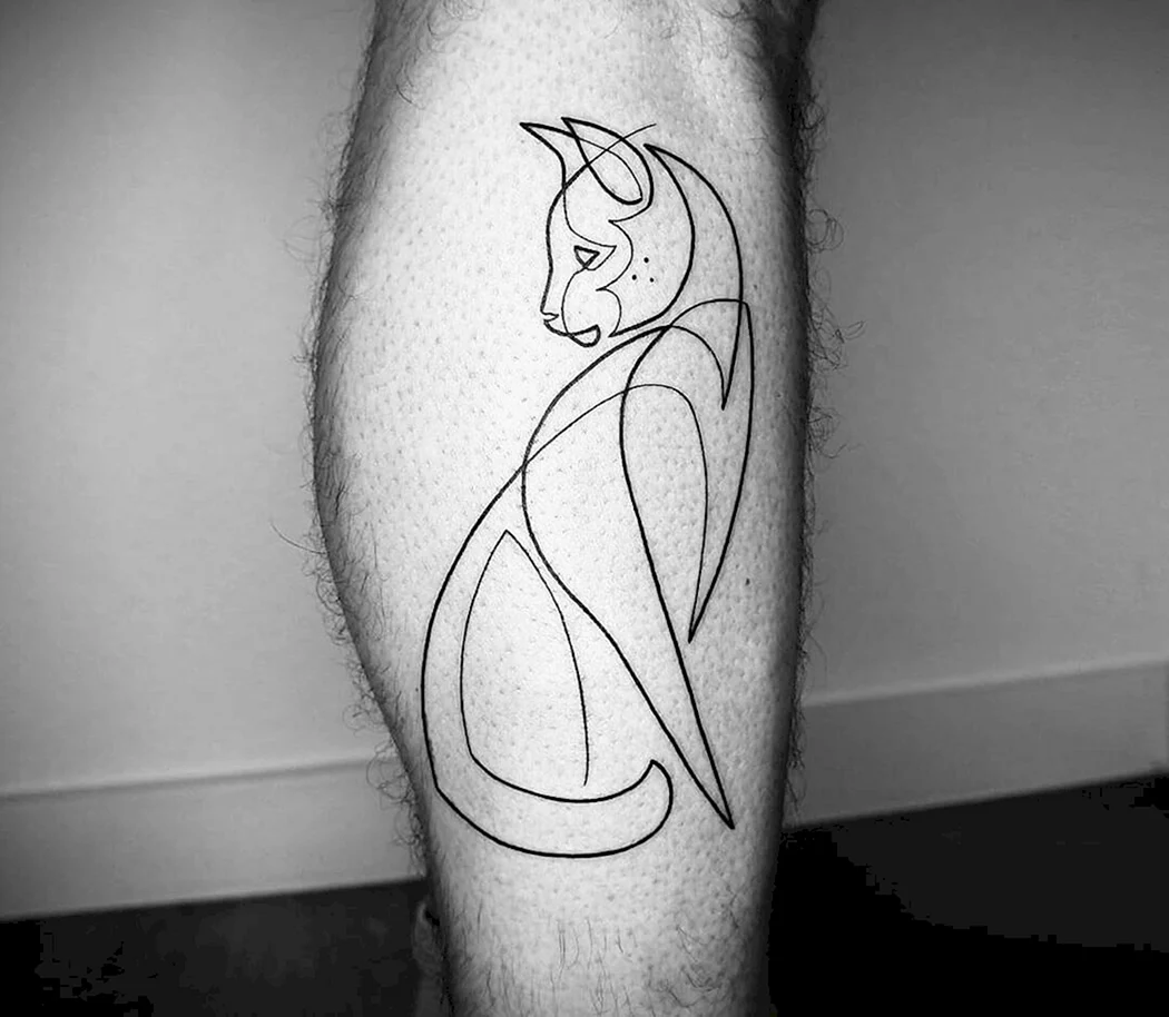 Тату кошка линиями