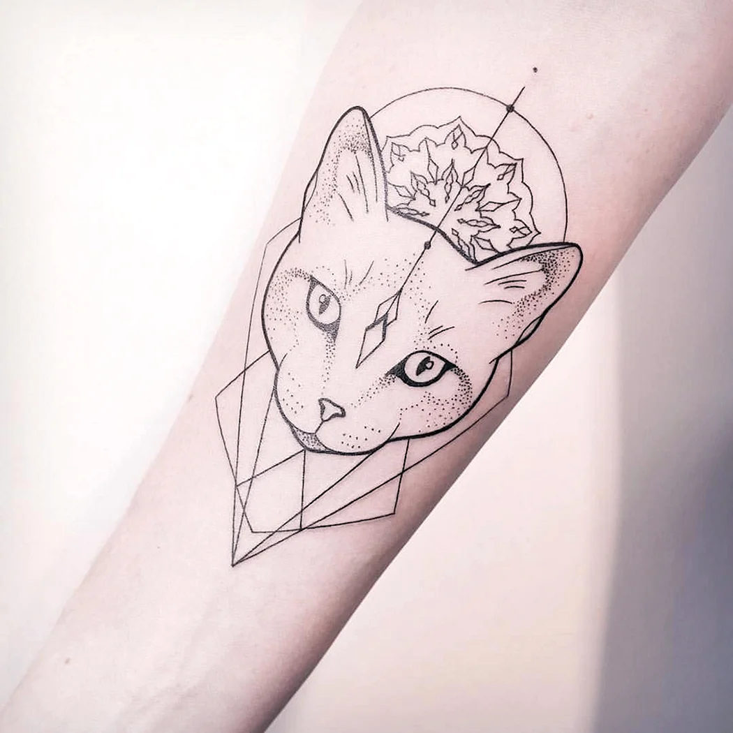 Тату кошка Геометрическая