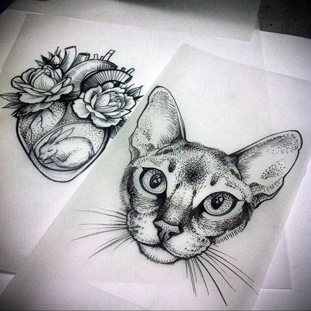 Кот тату эскиз