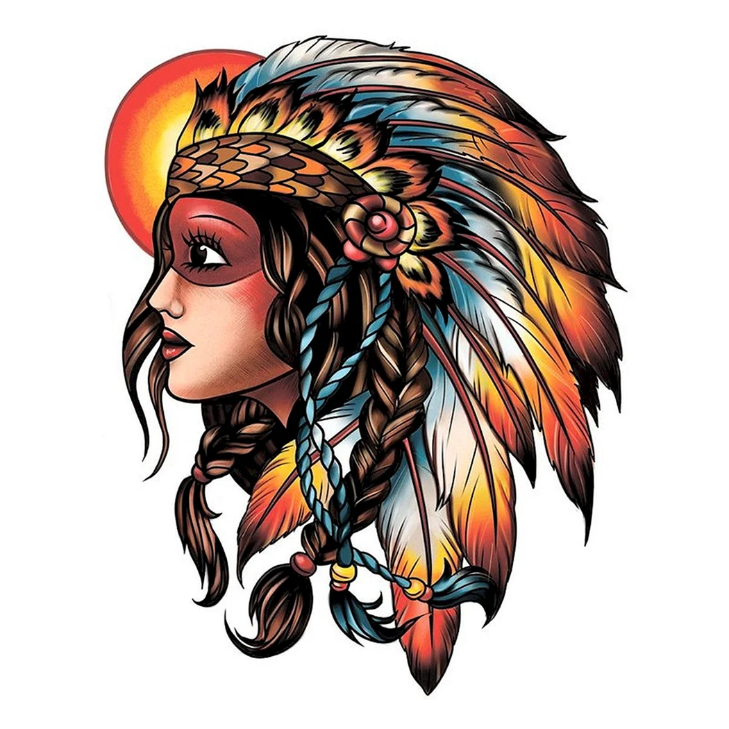 Тату индеец Олд скул