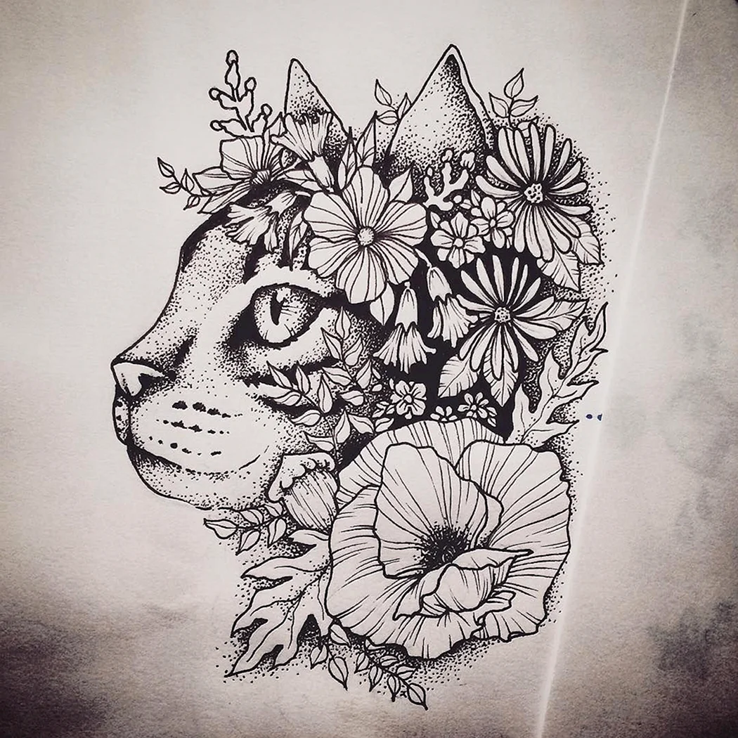 Кот тату эскиз