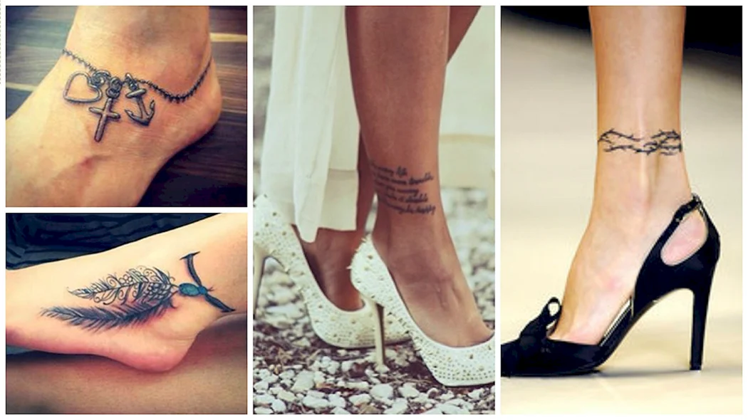 Тату браслет на ноге надпись