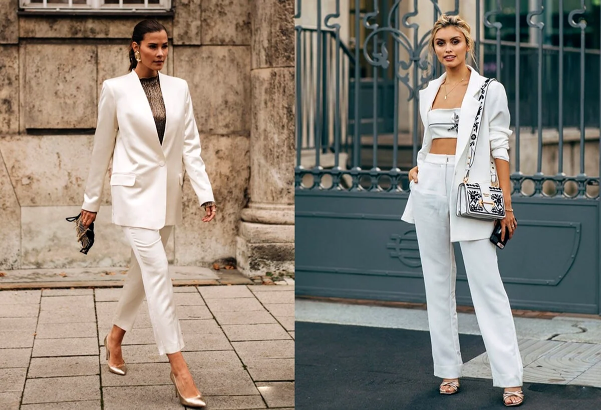 Белый брючный костюм