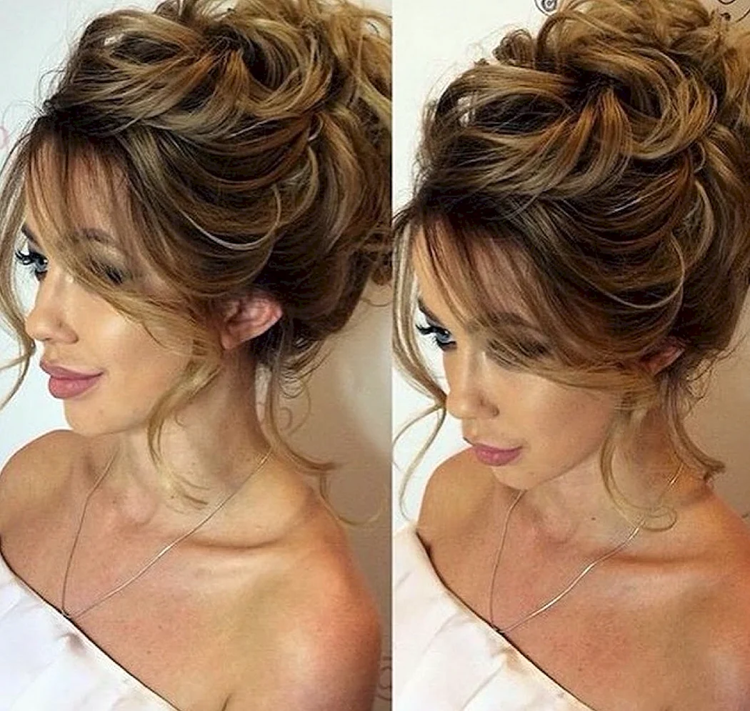 Собранные прически на средние волосы с челкой