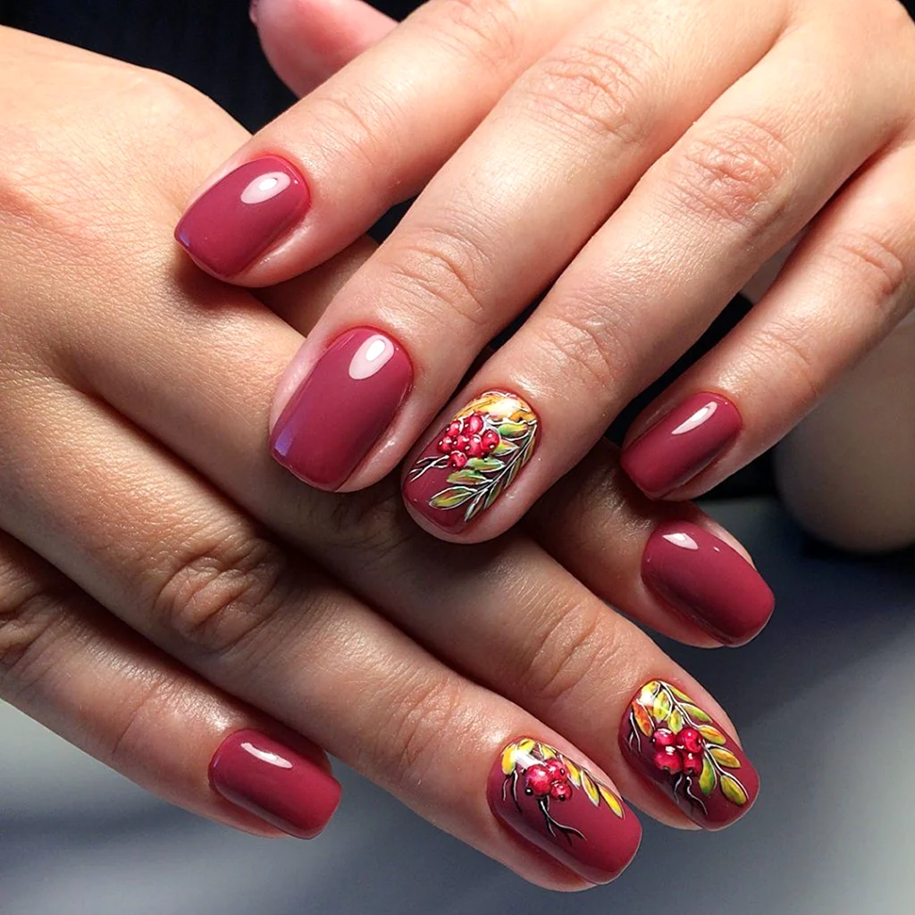 Осенний маникюр с рябинками