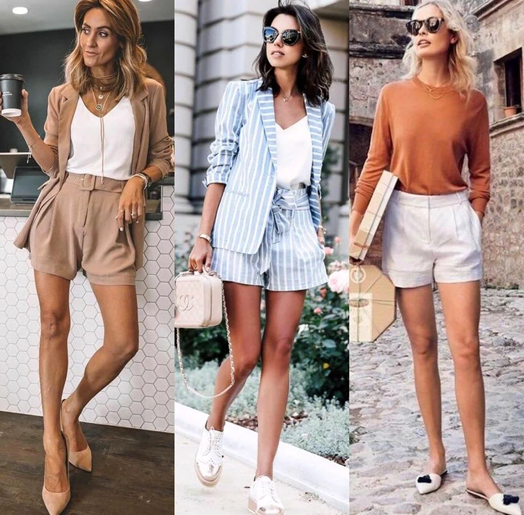 Образы с шортами с завышенной талией