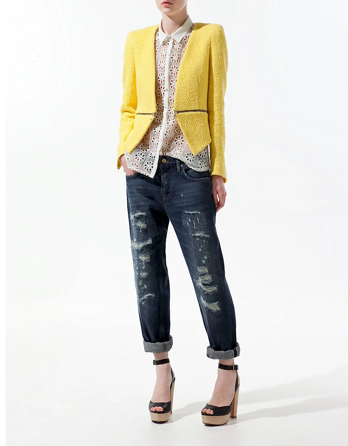 Желтый твидовый пиджак Зара