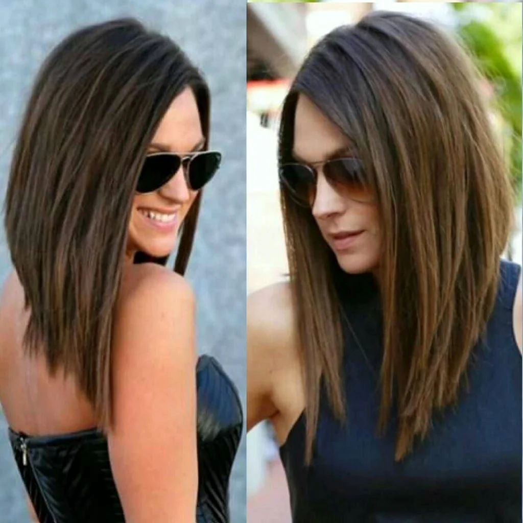 Стрижка ровный срез на средние волосы без челки