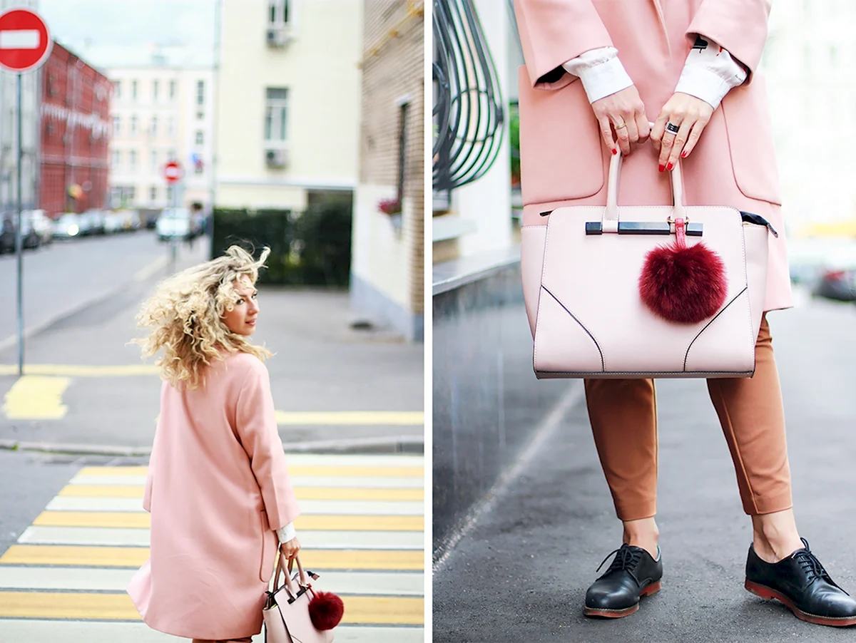 Серый свитер красная сумка стритстайл