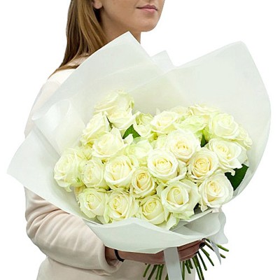 Букет 25 белых роз, 60см "Совершенство"