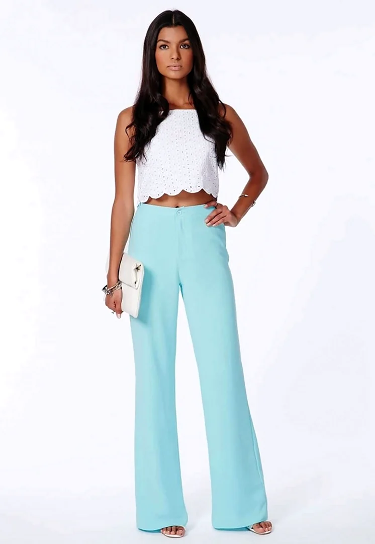 Голубые брюки клеш