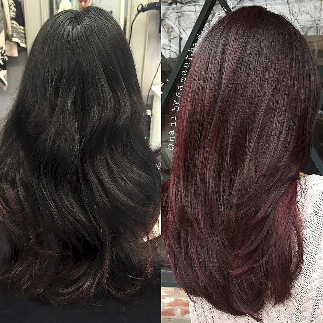 Балаяж бургунди на темные