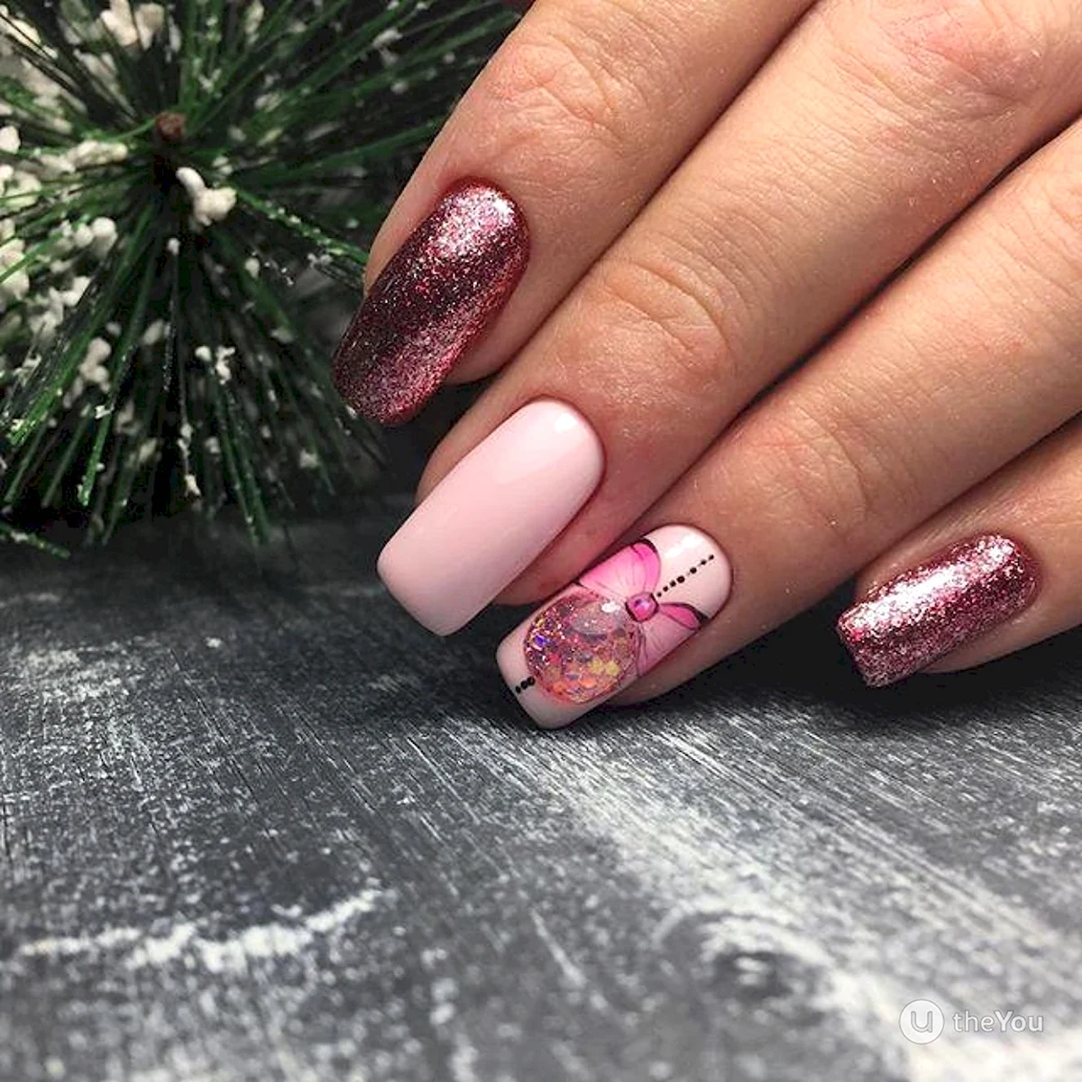 Новогодние ногти квадрат