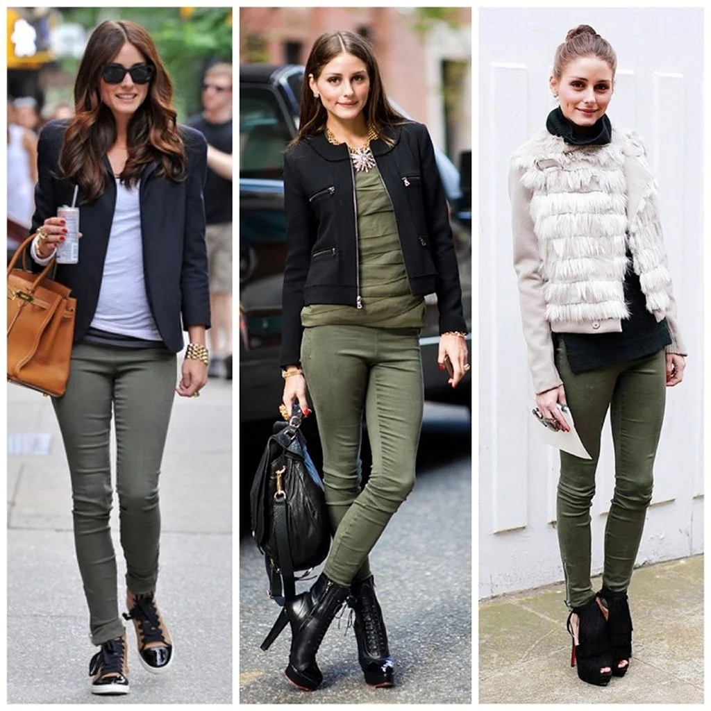 Оливия Палермо брюки хаки