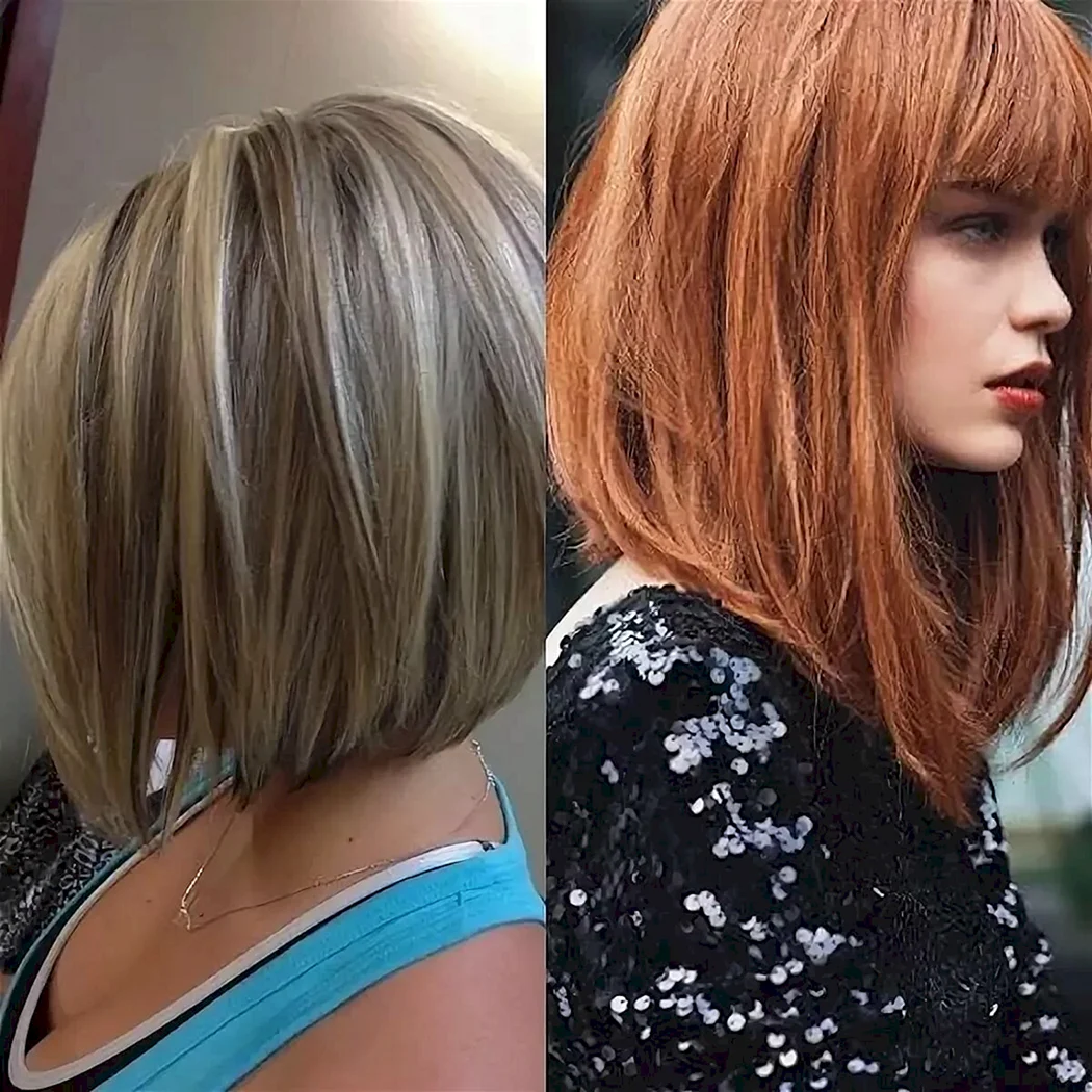 Градуированный Боб на средние волосы с челкой