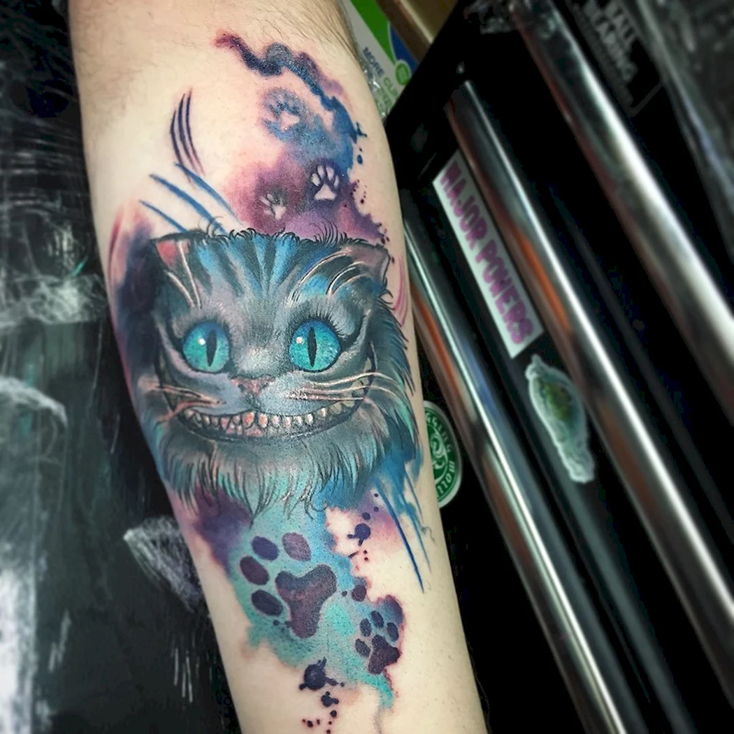 Тату Чеширский кот акварель