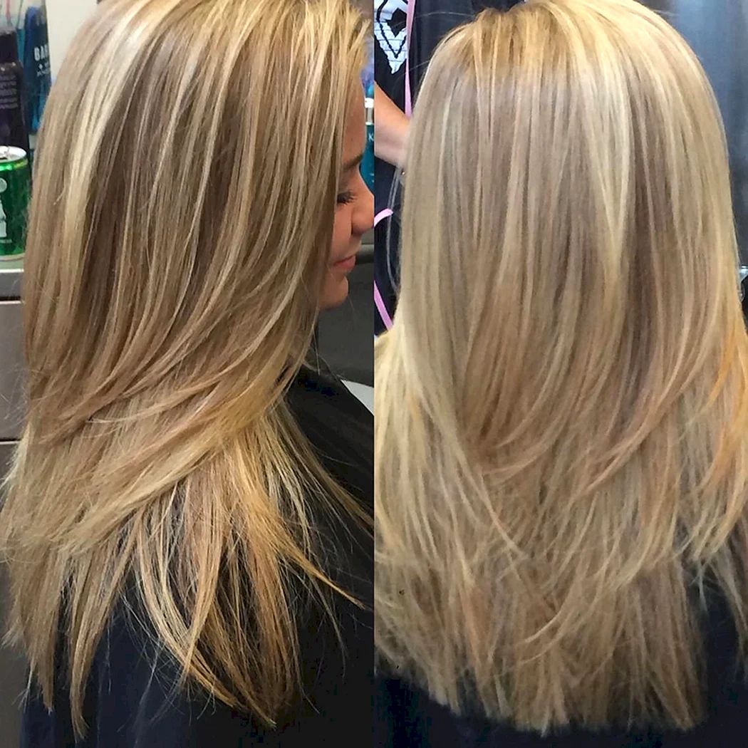 Каскад на длинные волосы спереди