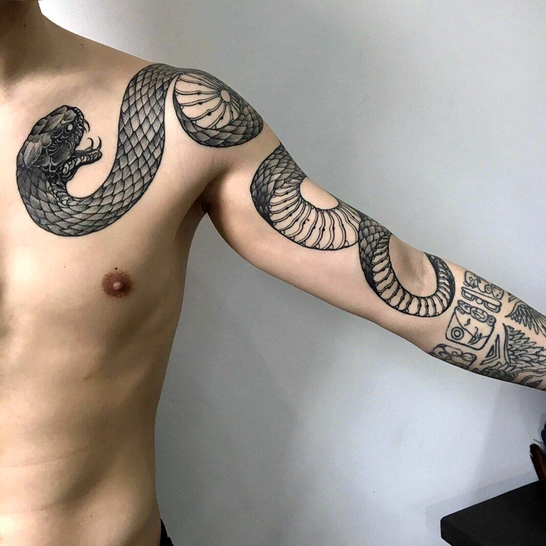Тату змея вокруг руки