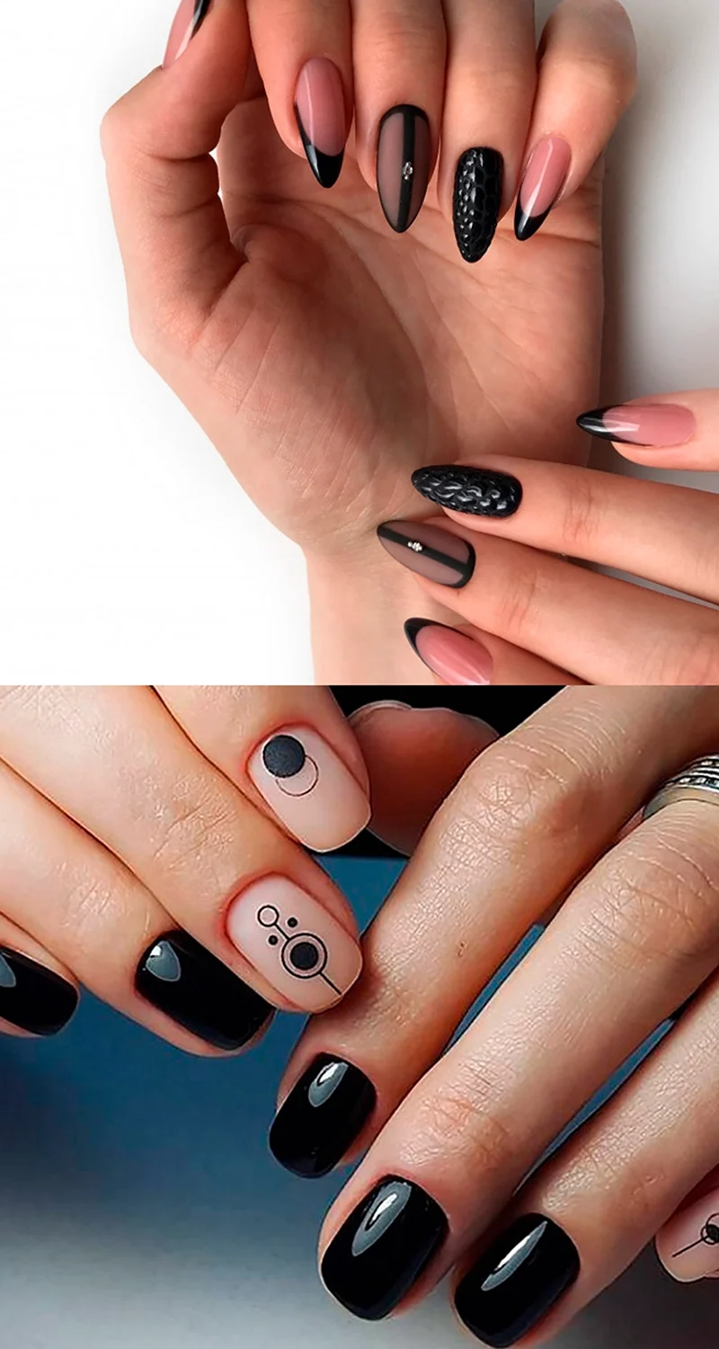 Ногти черные комбинированные