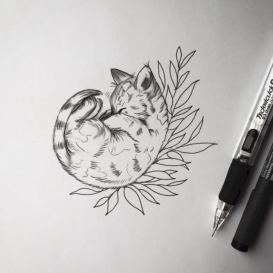 Кот тату эскиз