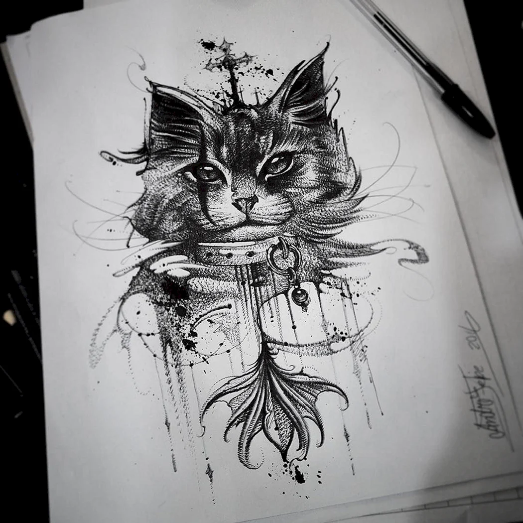 Тату кошка эскизы