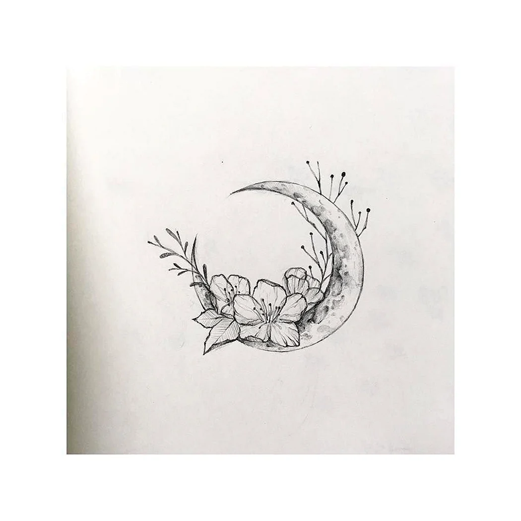 Тату месяц и цветы
