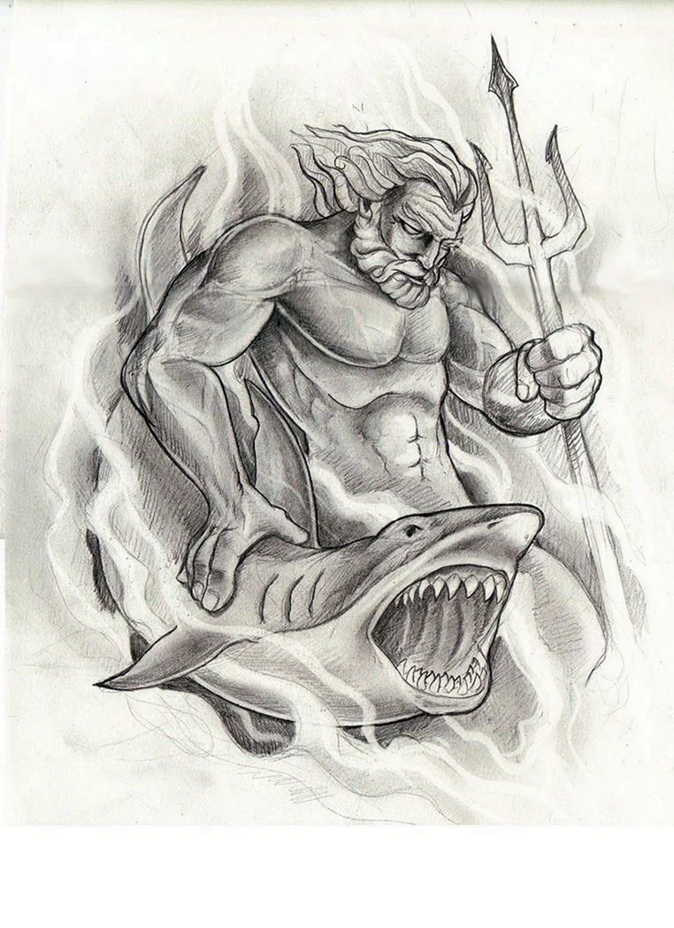 Посейдон Бог тату эскиз