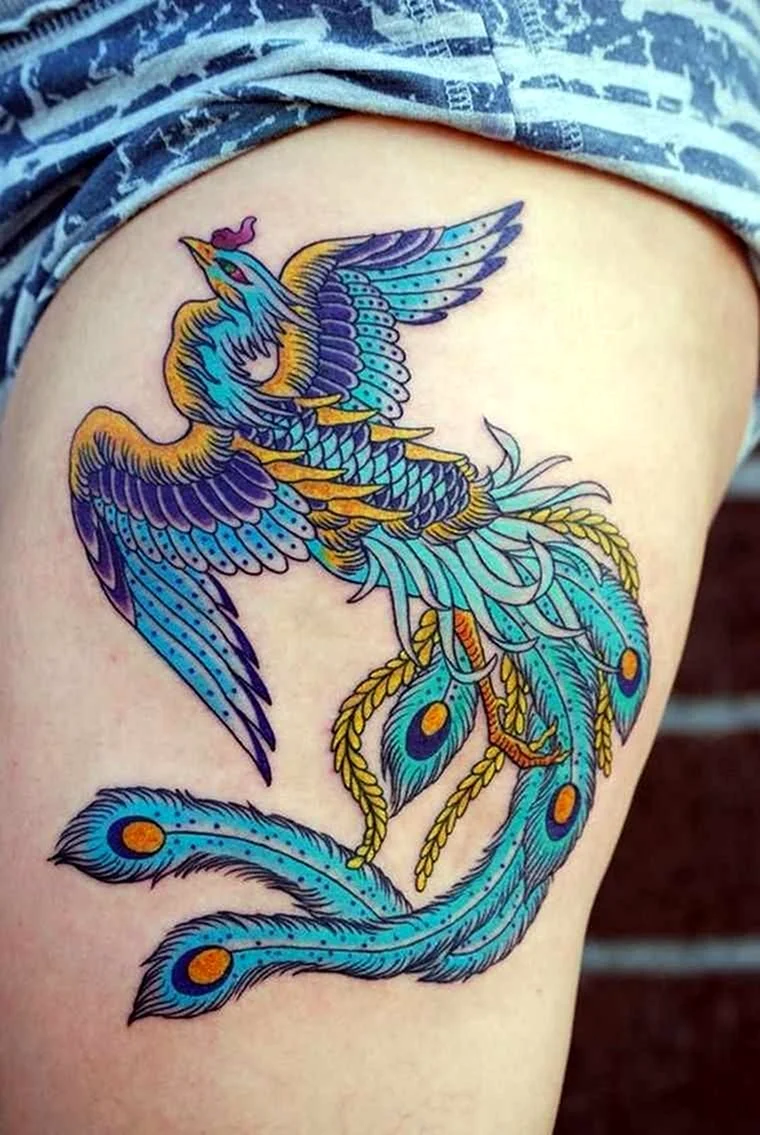 Синий Феникс тату