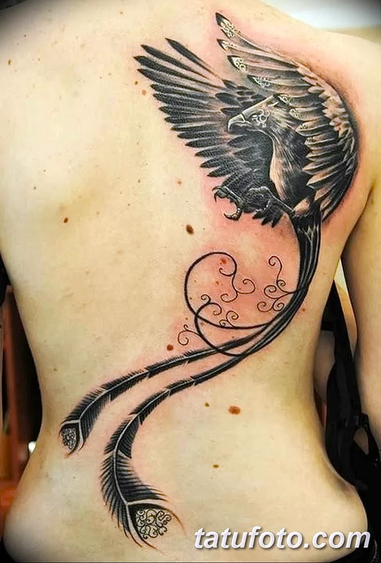 Тату птица Феникс для девушек