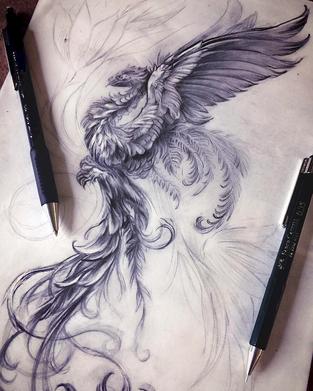 Феникс скетч тату