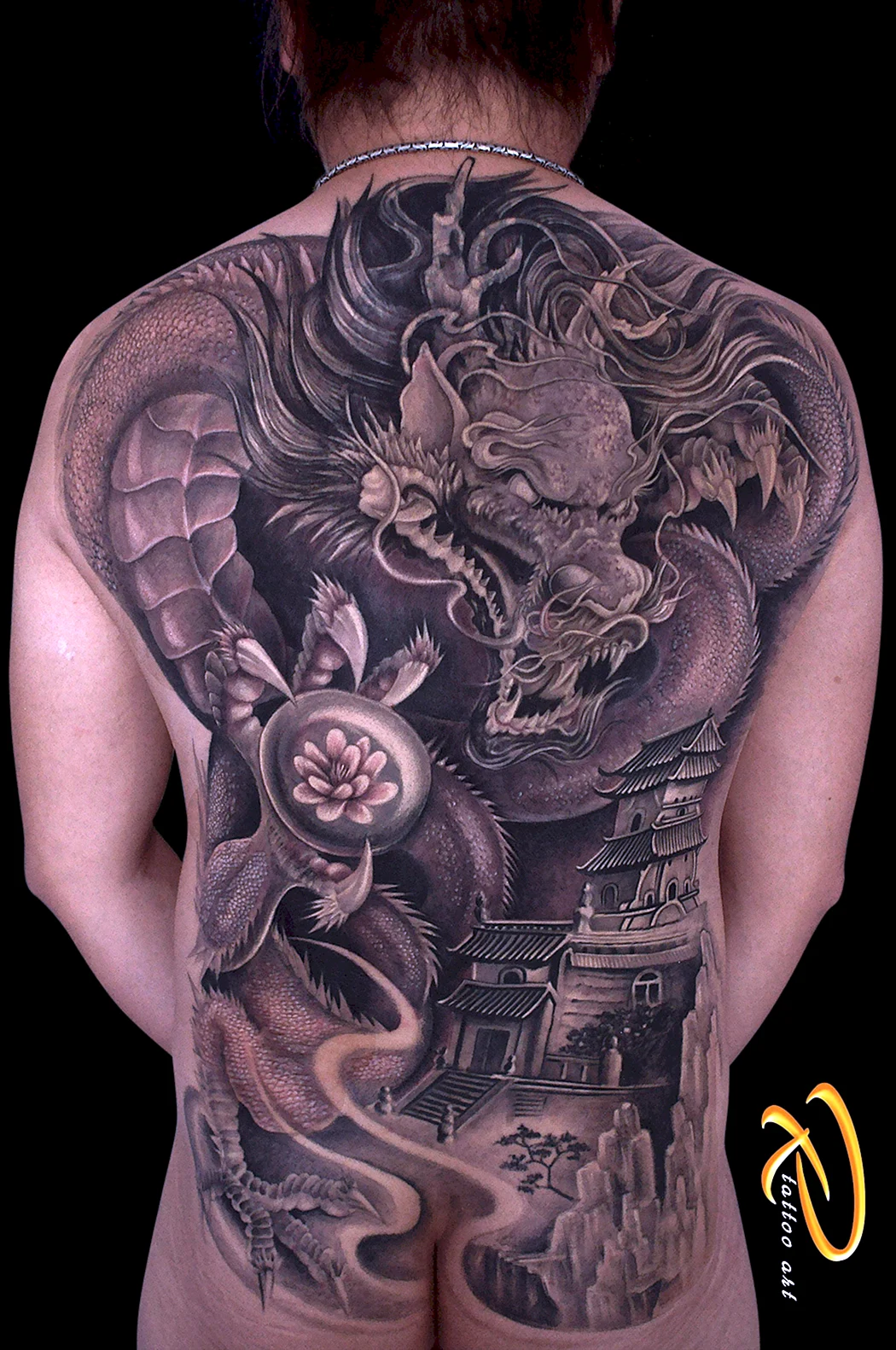 Тату драконов на спине