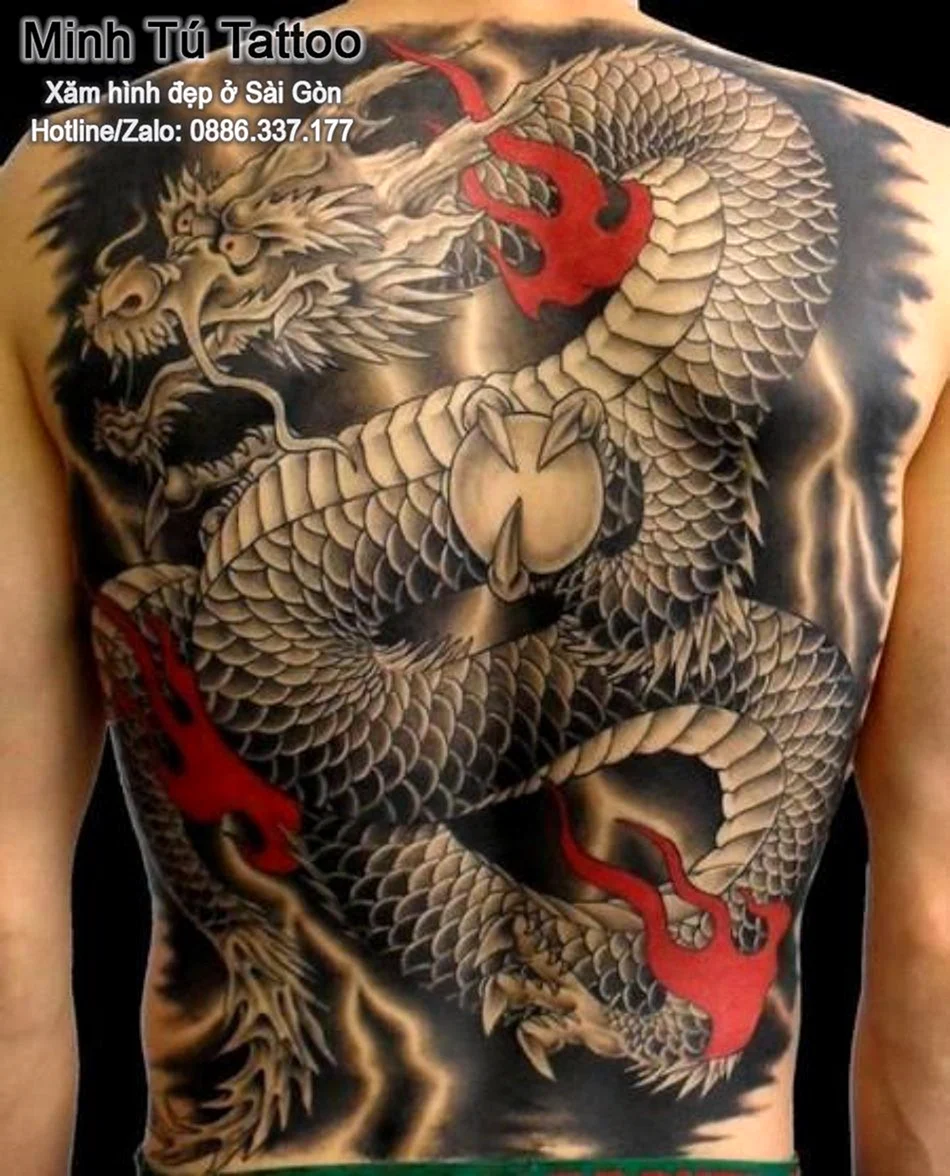 Тату дракон на спине