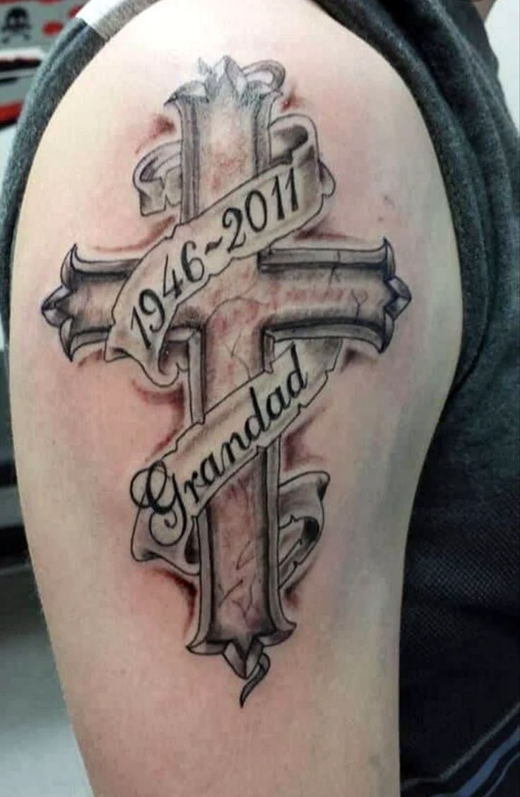 Тату крест в память о отце