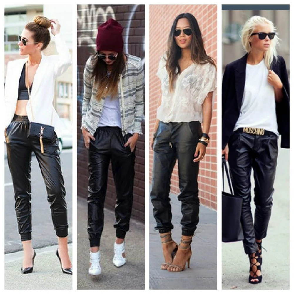 Кожаные джоггеры женские