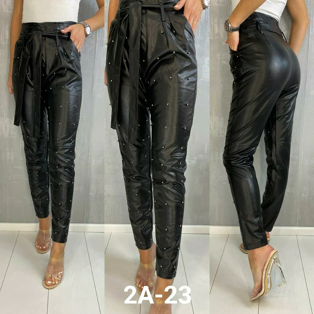 Укороченные брюки из экокожи