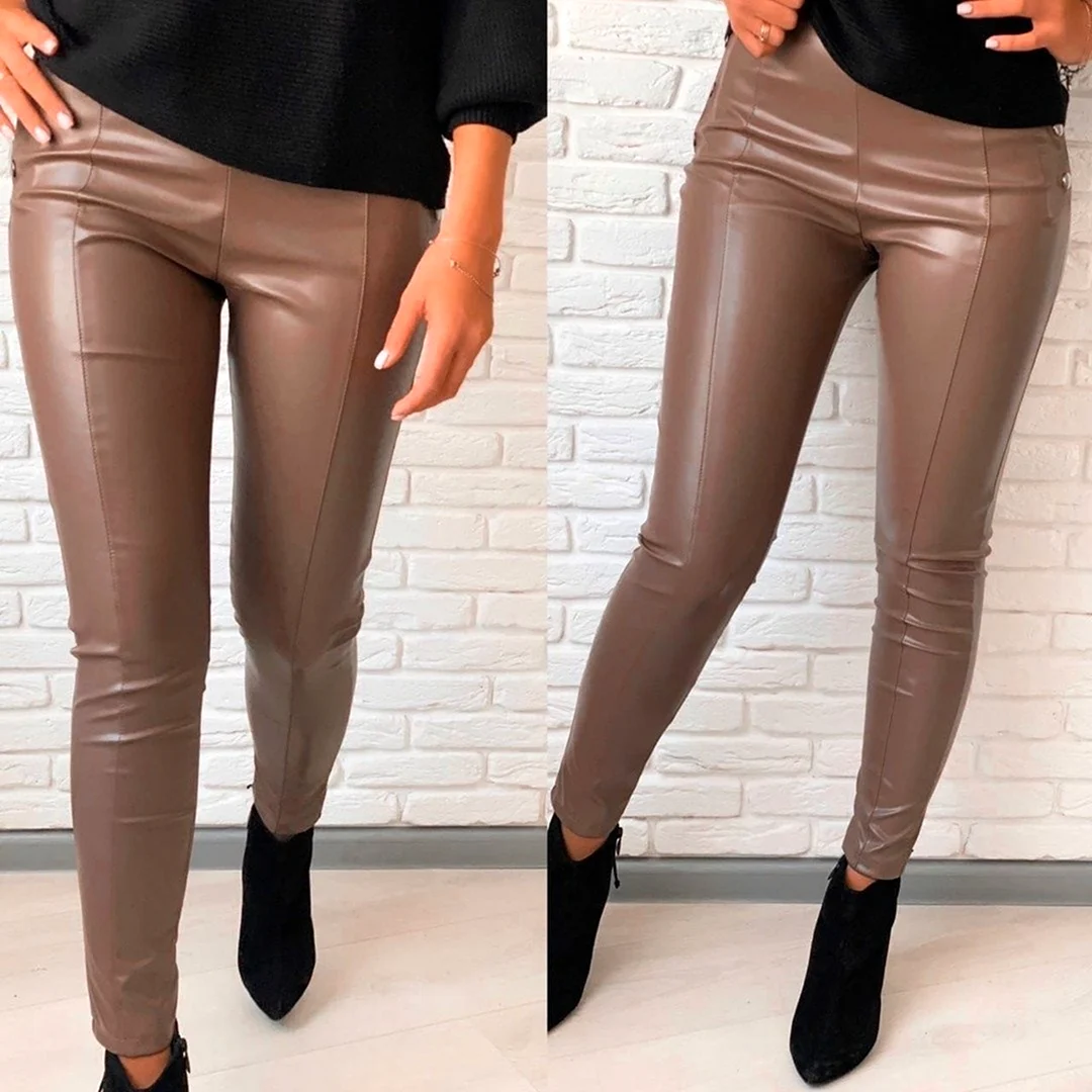 Коричневые кожаные брюки женские
