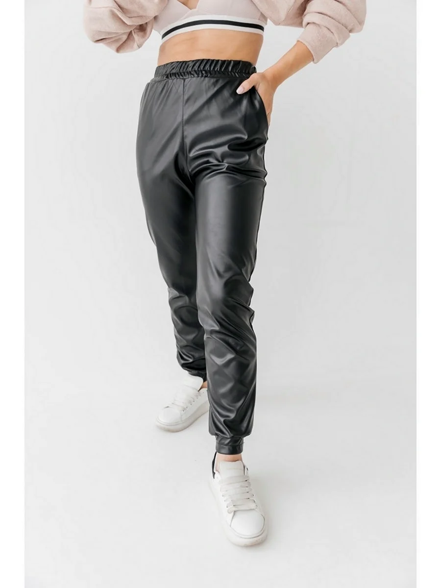 Кожаные брюки джоггеры