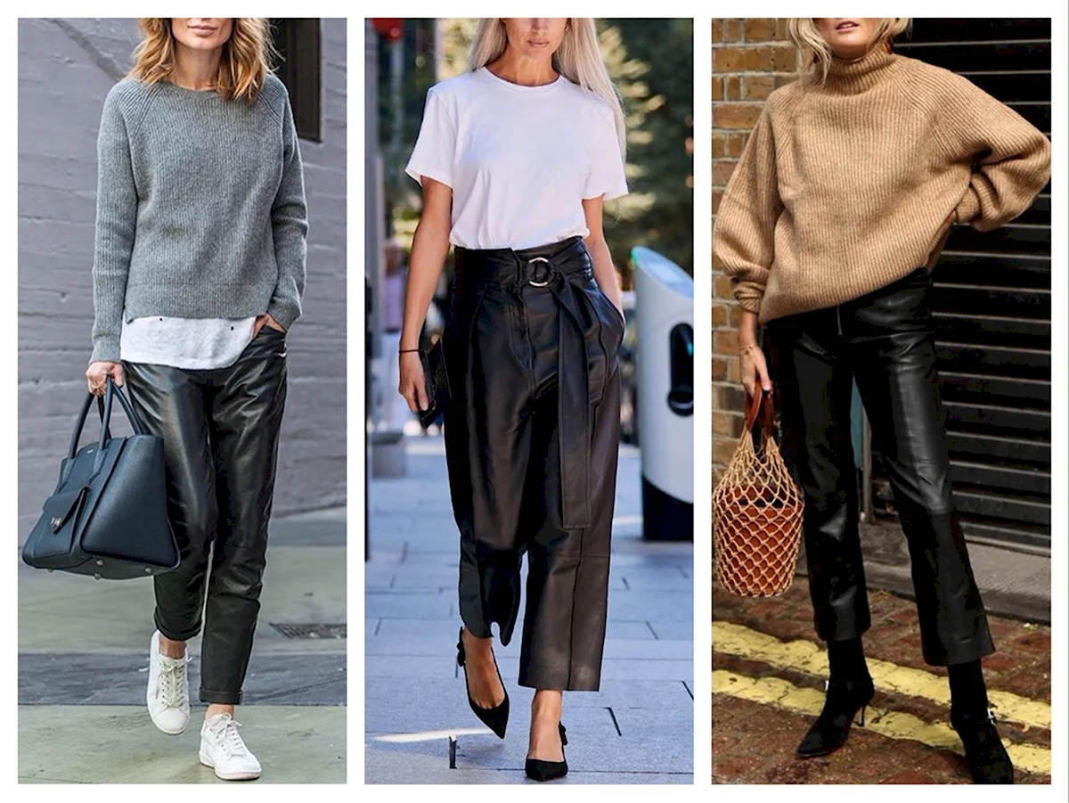 Укороченные кожаные брюки женские