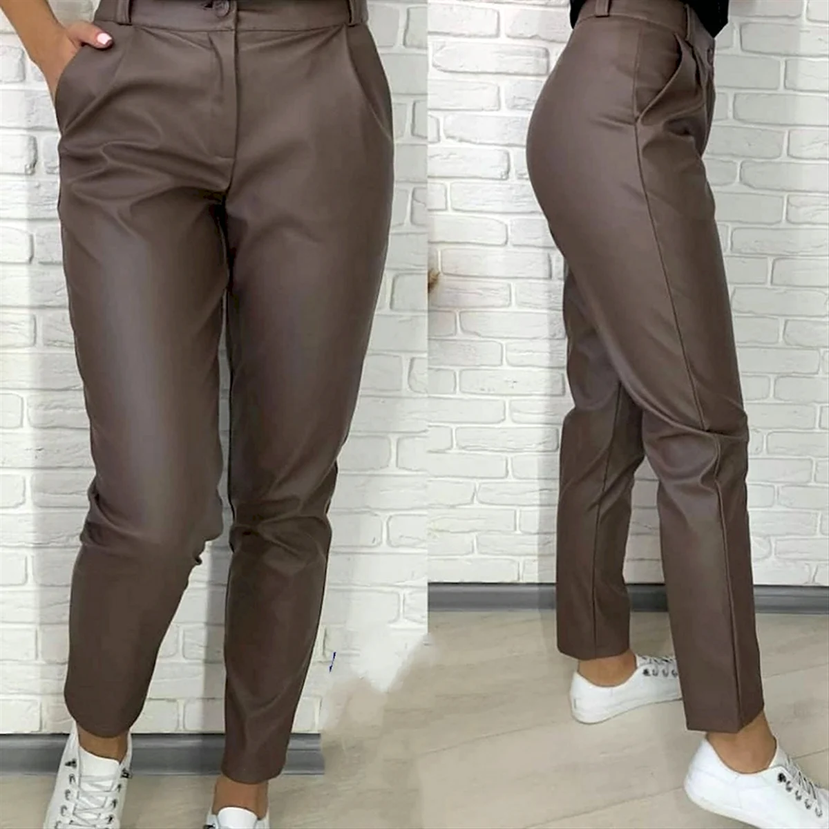 Брюки классические из экокожи женские