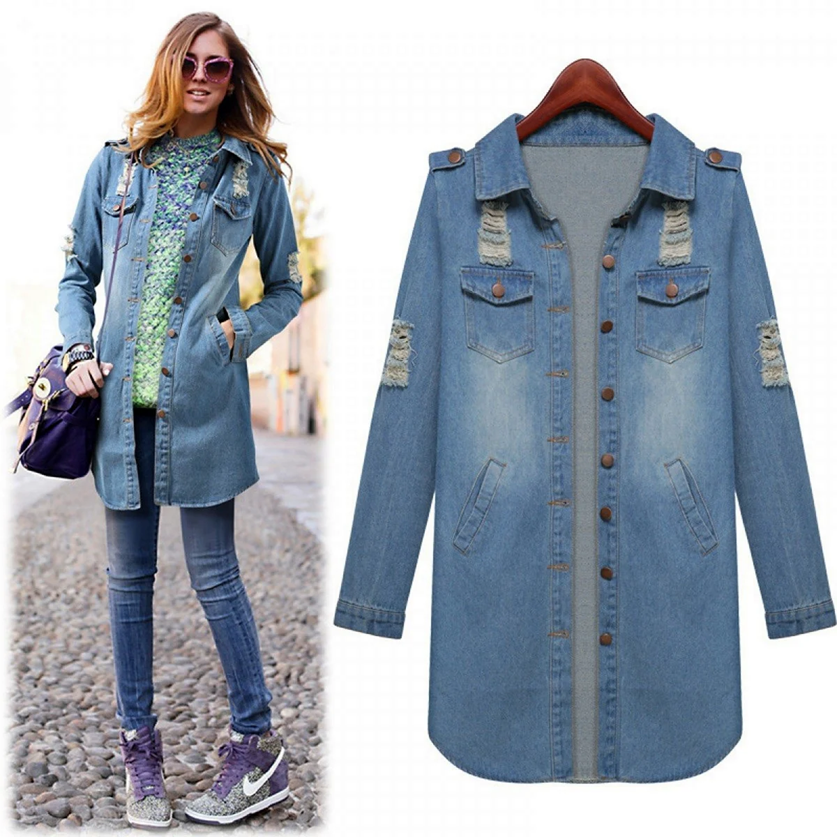 Длинная джинсовая куртка