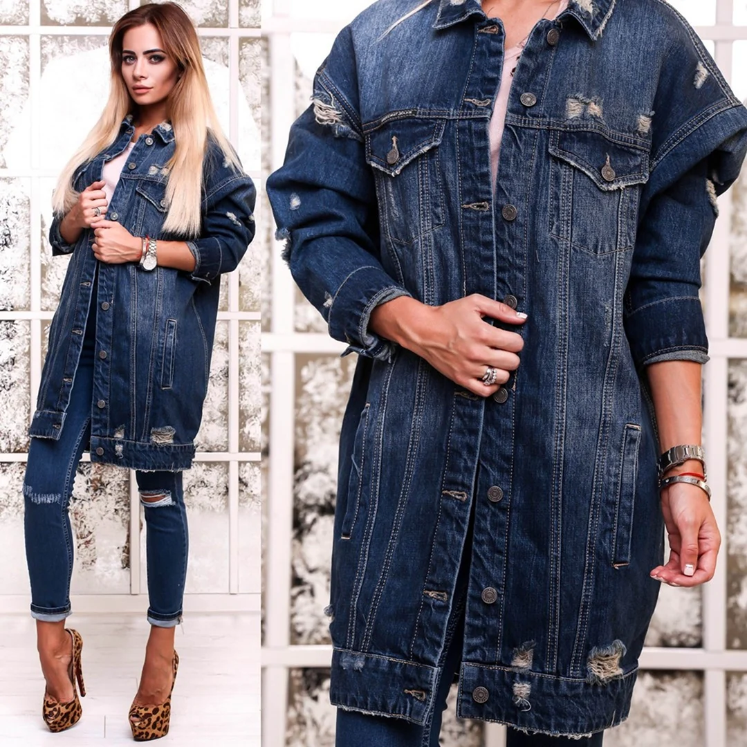 Длинная джинсовая куртка