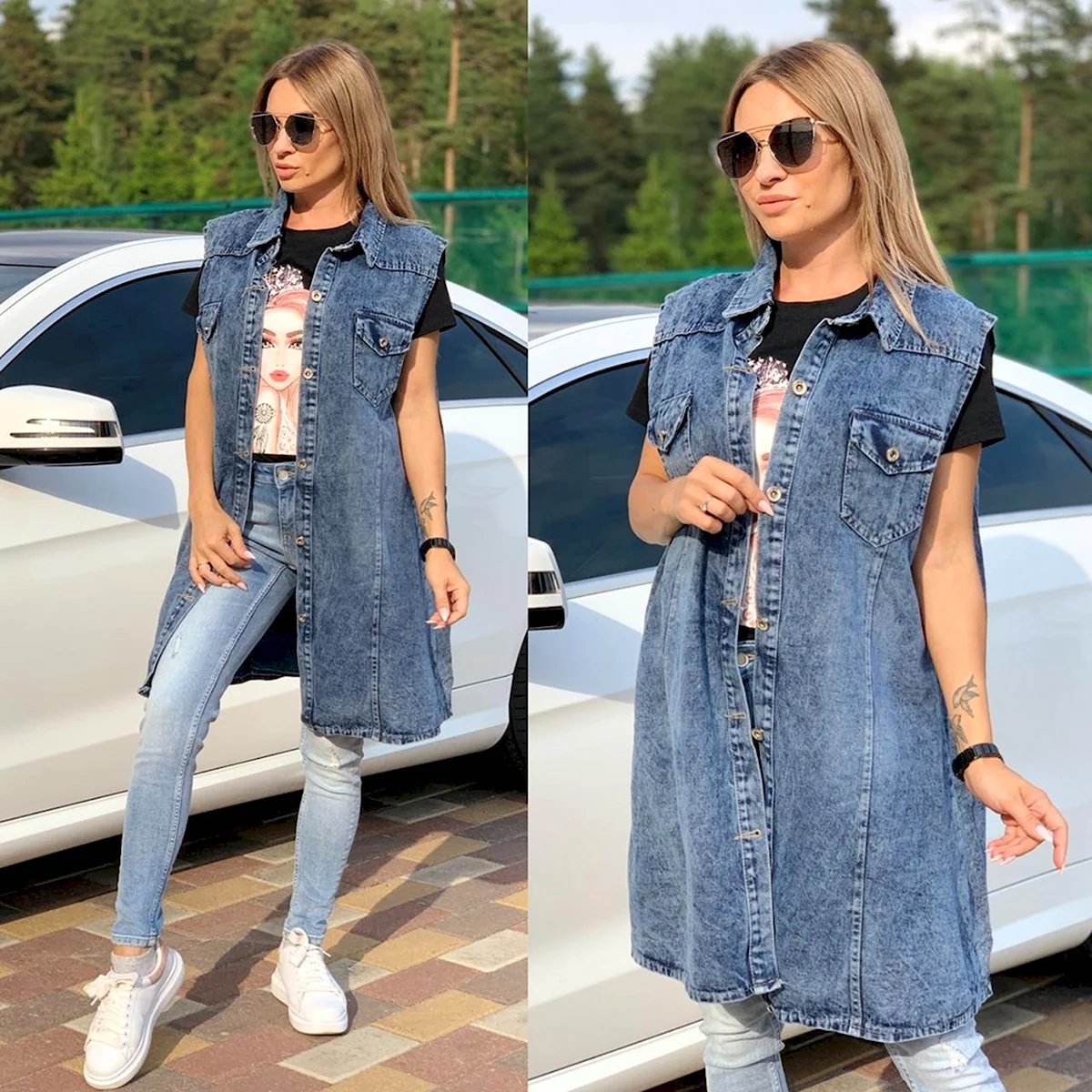 Джинсовая жилетка удлиненная