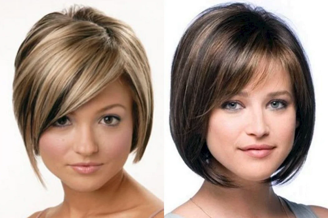 Боб-каре на короткие волосы с челкой для полного лица