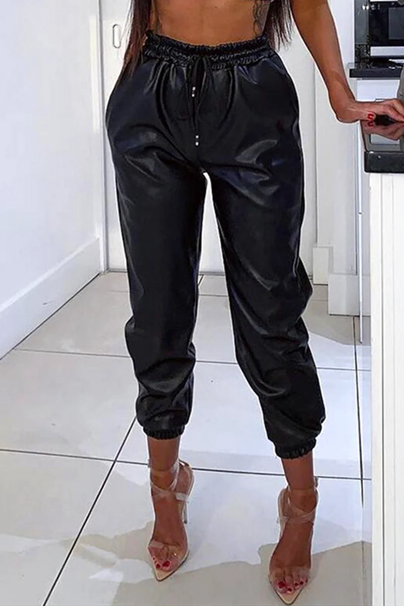 Брюки из экокожи женские с манжеты