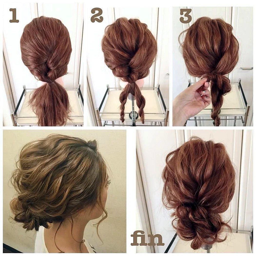 Собранные прически на средние волосы пошагово