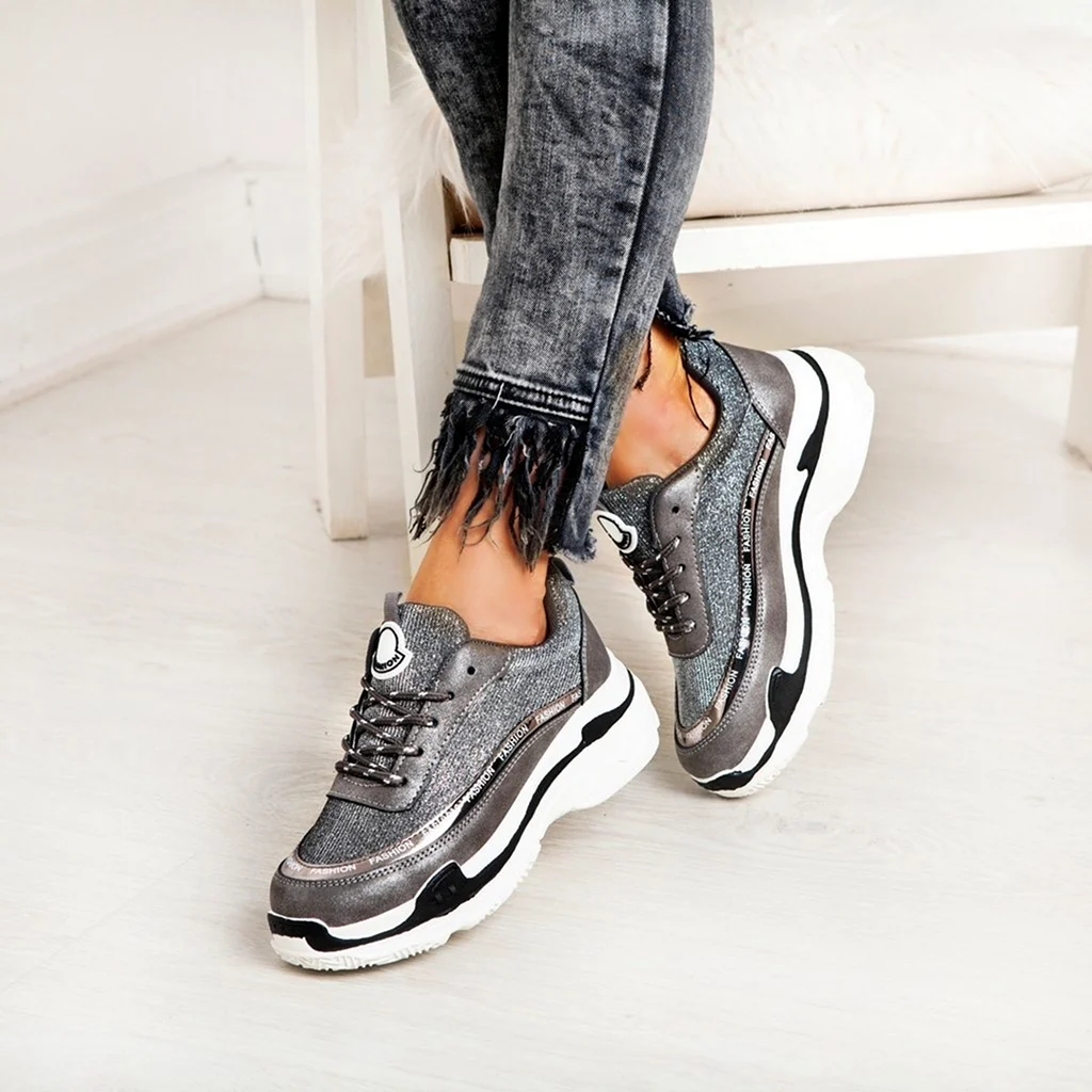 Кроссовки серые женские на высокой подошве