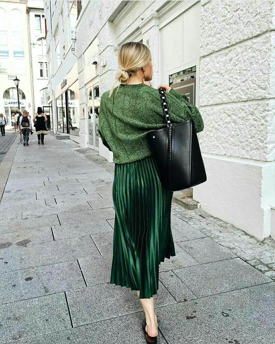 Юбка плиссе миди стрит стайл 2021