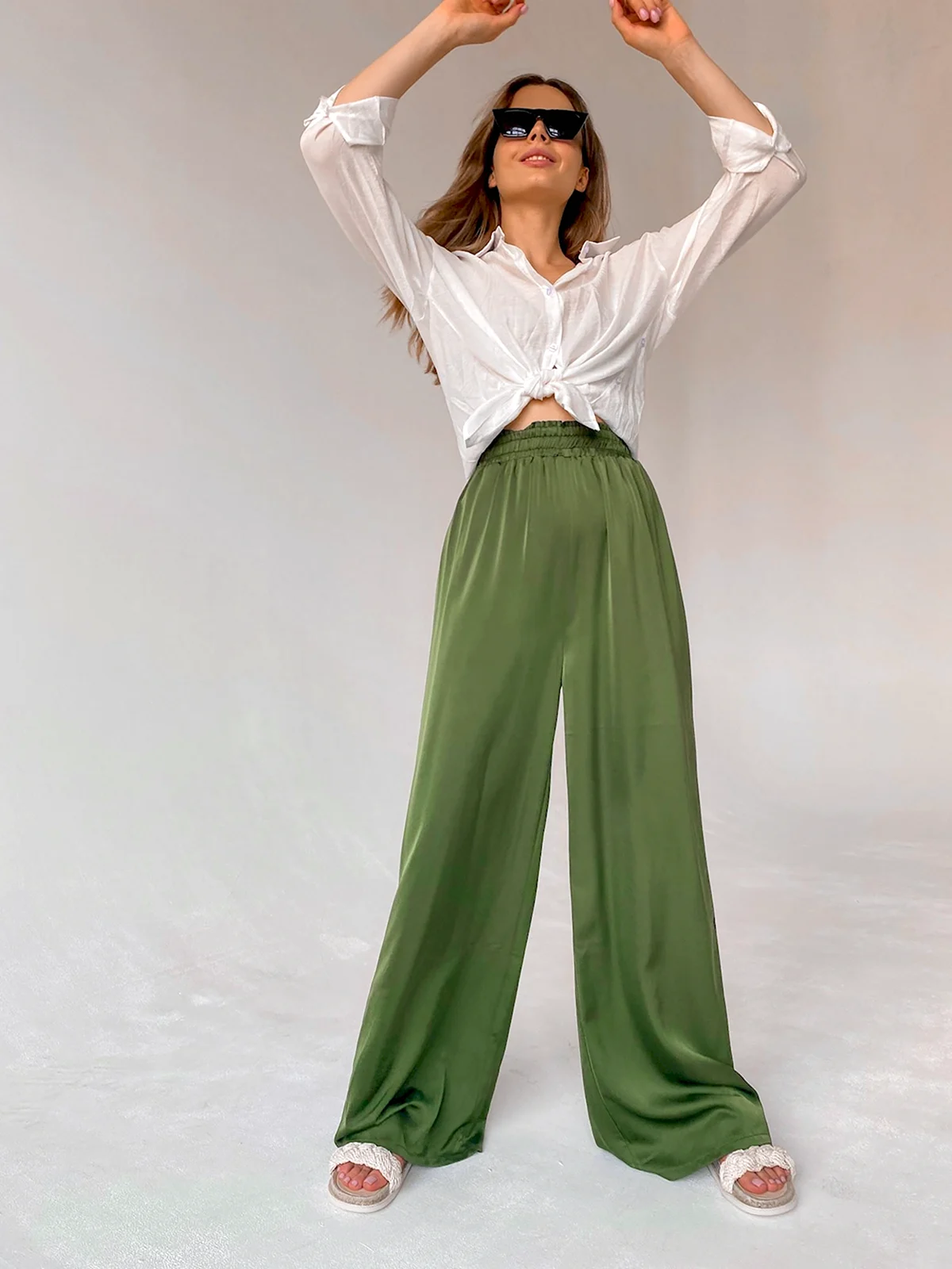 Атласные брюки палаццо