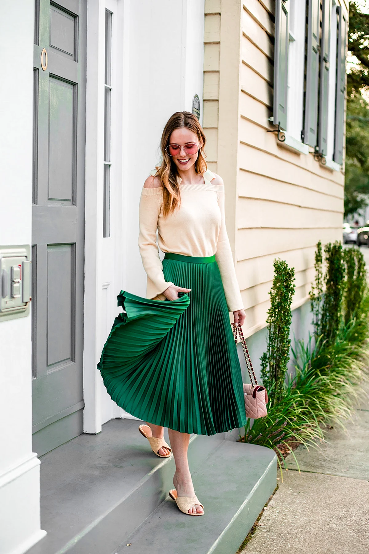 Зеленая юбка плиссе Зара